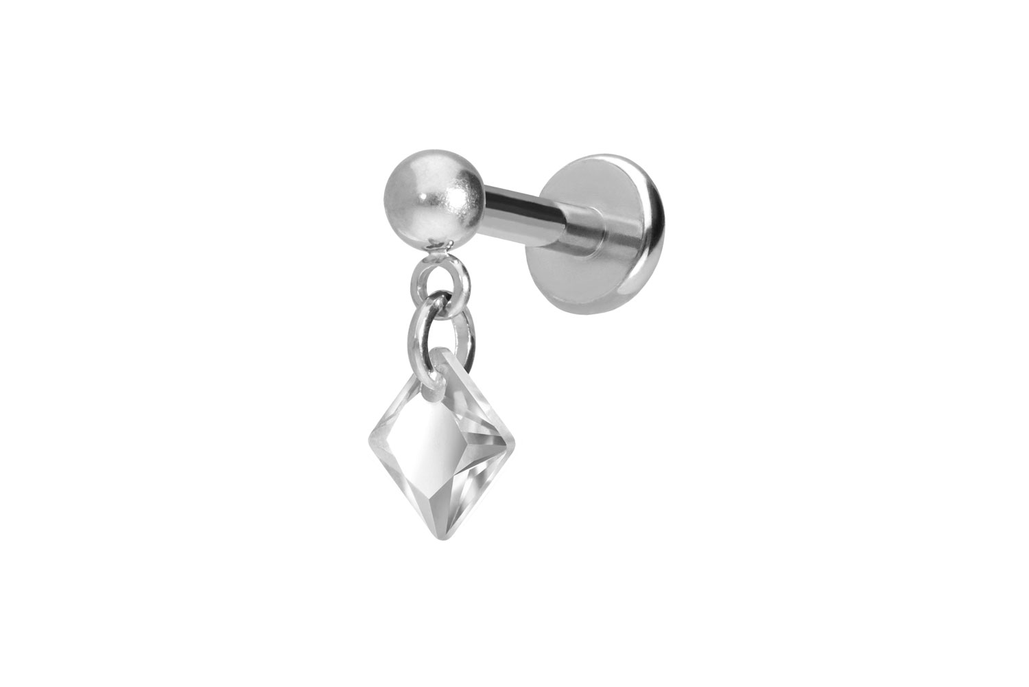 Titan Labret Piercing mit Push Fit KRISTALLQUADRAT